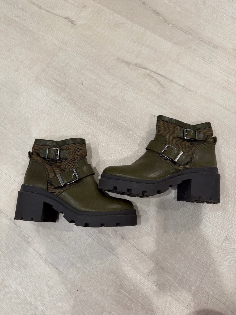 Circus by Sam Edelman Olive Green Buckle Lug Heel Ankle Boots